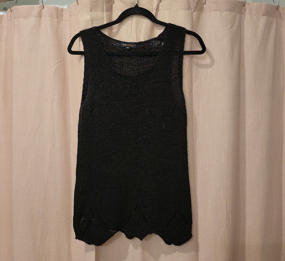 BCBGMaxAzria Black Sleeveless Knit Tank with Scalloped Hem